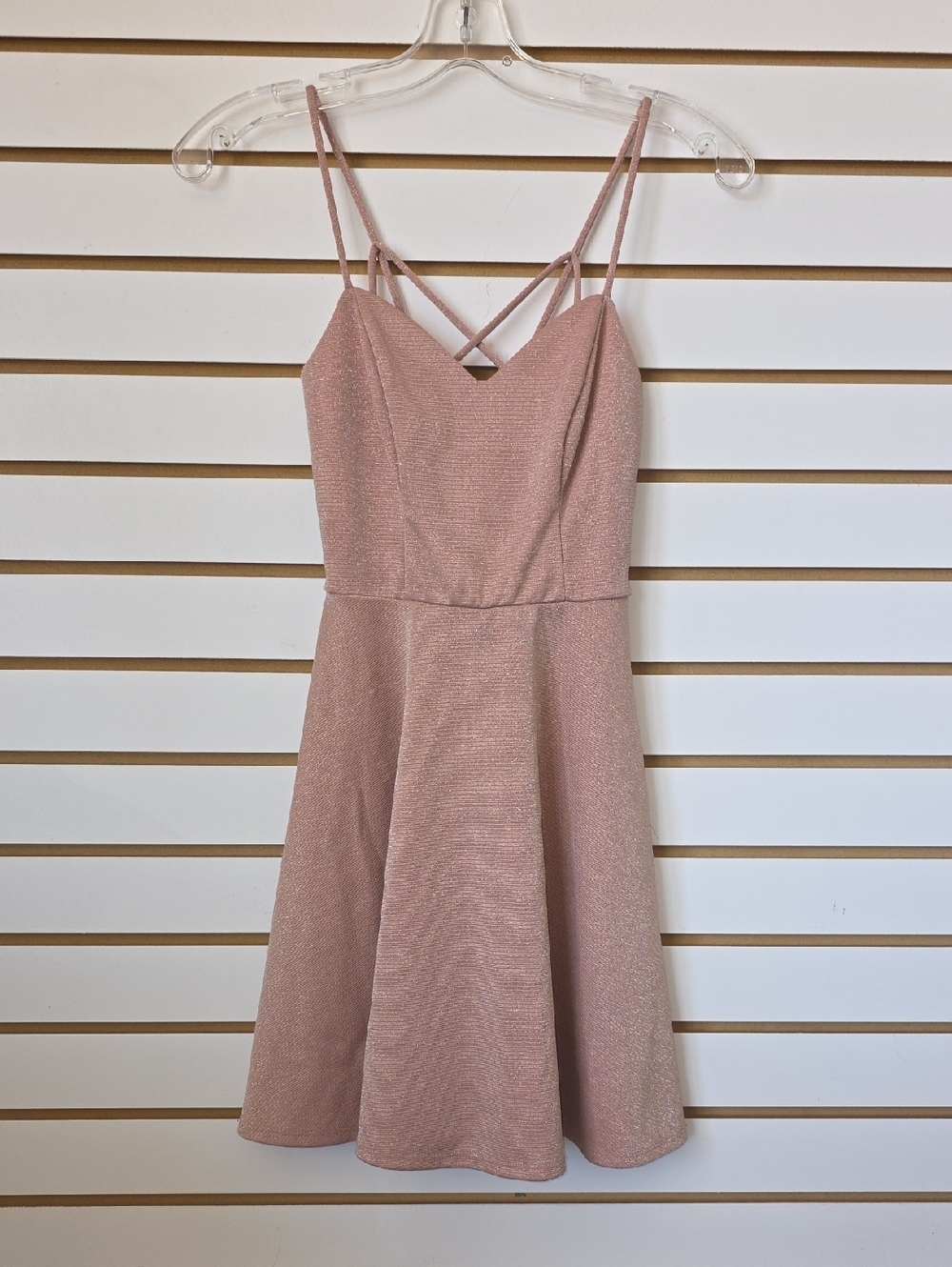 BCX Shimmery Dusty Pink Strappy Fit-and-Flare Dress XXS